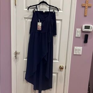 Elegant Navy Blue Off-Shoulder Dress